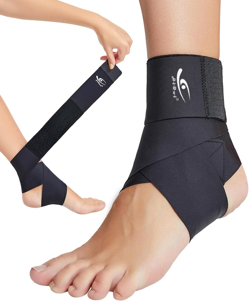 HiRui Ultrathin High-Elastic Ankle Wraps Ankle Brace for Men Women Kids, Adjustable Ankle Straps for Running, Football, Basketball, Sprains, Arthritis, Plantar Fasciitis (Black, Medium (Pack of 1)) - Image 1